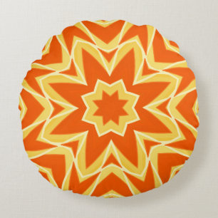 Abstract Star Geometric - Orange and Gold Round Cushion