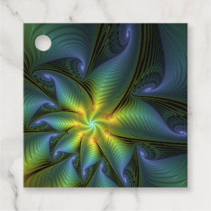 Abstract Star, Shiny Blue Green Golden Art Custom Favour Tags