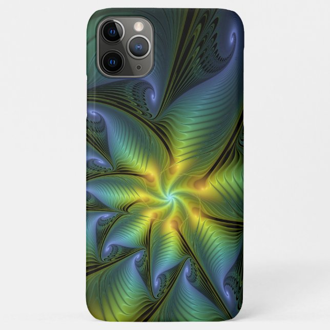 Abstract Star, Shiny Blue Green Golden Fractal Art Case-Mate iPhone Case (Back)