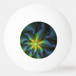 Abstract Star, Shiny Blue Green Golden Fractal Art Ping Pong Ball