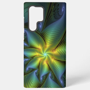 Abstract Star, Shiny Blue Green Golden Fractal Art Samsung Galaxy Case