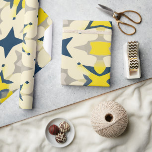 Abstract Starburst Pattern in Yellow and Blue Wrapping Paper