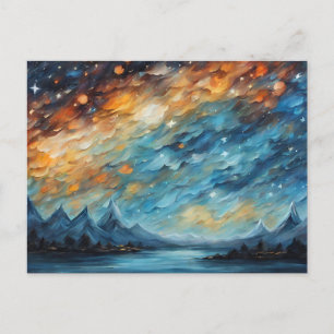 Abstract Starry Night over Mountain Lake Postcard