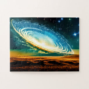 Abstract Stars and Galaxy Desert Planet in Cosmos Jigsaw Puzzle