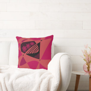 Abstract Stars And Stripes: Black Pink Coral Cushion
