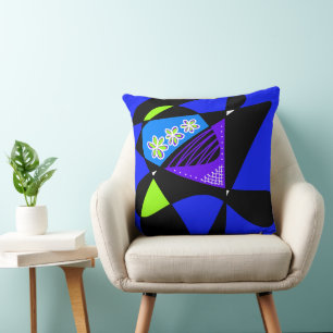 Abstract Stars And Stripes: Green Lilac Blue Black Cushion