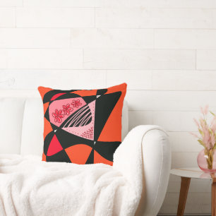 Abstract Stars And Stripes: Tomato Red Black Cushion