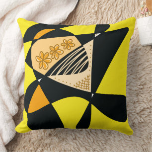 Abstract Stars And Stripes: Yellow Orange Black Cushion