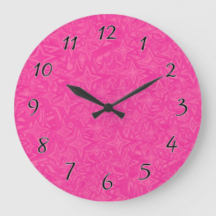 Abstract Stars in Hot Pink Large Clock