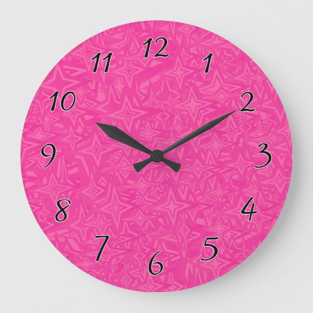 Abstract Stars in Hot Pink Large Clock (Front)