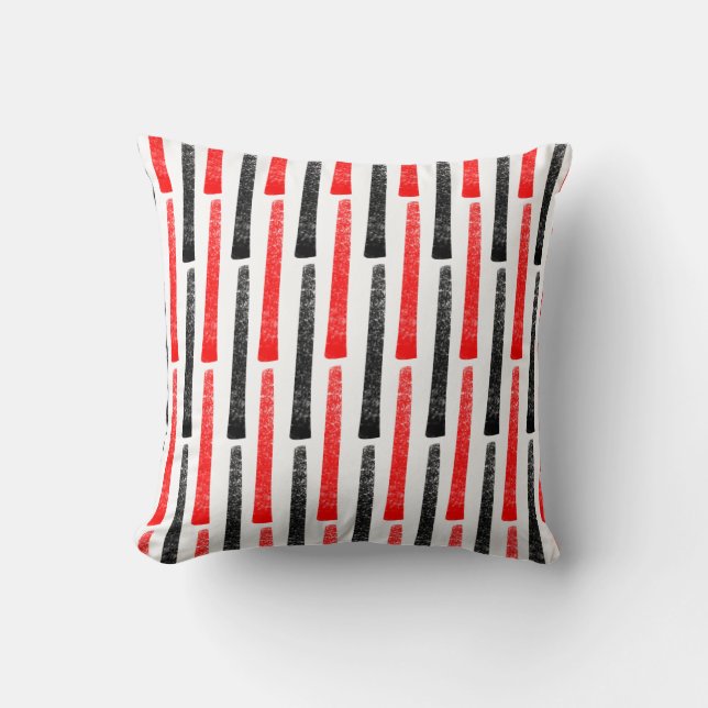 Abstract Stenciled Lines - Red and Black Cushion (Front)