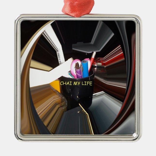 Abstract Still Life Tea Mug Office Stationary Art  Metal Tree Decoration (Front)