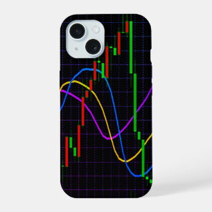 Abstract Stock Market Candlestick Chart on Black iPhone 15 Case
