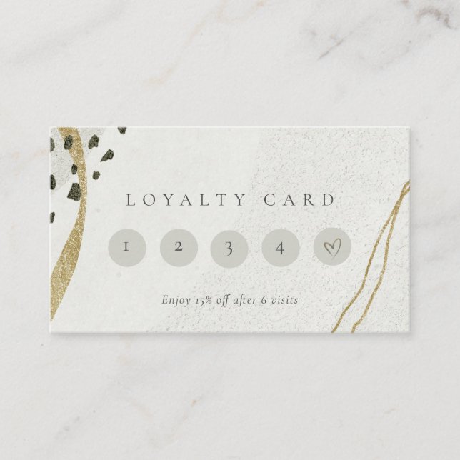 Abstract Stone Grey Ivory Gold 5 Punch Loyalty Business Card (Front)