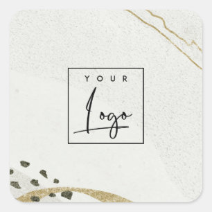 Abstract Stone Grey Ivory Gold Watercolor Logo Square Sticker
