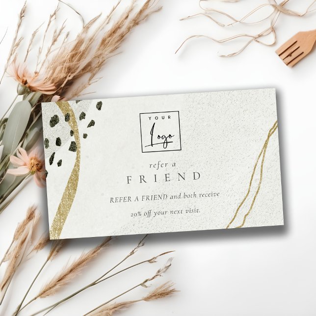 Abstract Stone Ivory Gold Refer A Friend Logo Business Card (Creator Uploaded)