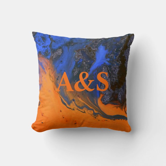 Abstract stone marble textured dark contrast blue cushion (Front)