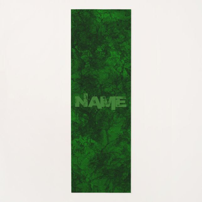 Abstract stone marble textured dark contrast green yoga mat (Front)