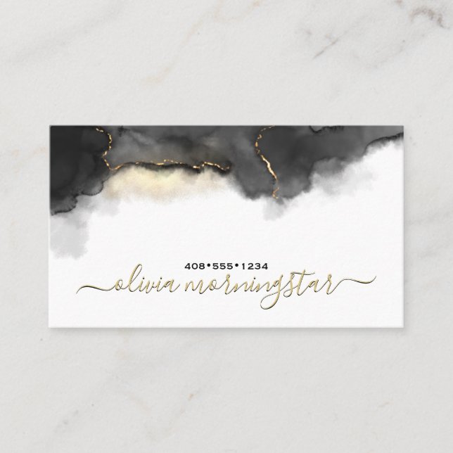Abstract Stormy Black Watercolor Business Card (Front)