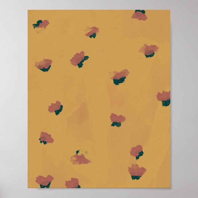 Abstract Strawberry Flowers On Mustard Poster (Front)