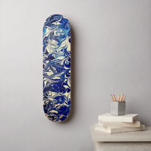 Abstract Street Art Inspired Blue Ocean Waves Skateboard