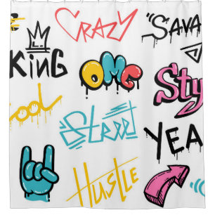Abstract street graffiti lettering elements with g shower curtain