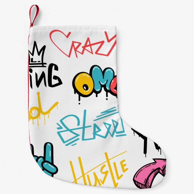 Abstract street graffiti lettering elements with g small christmas stocking (Front)