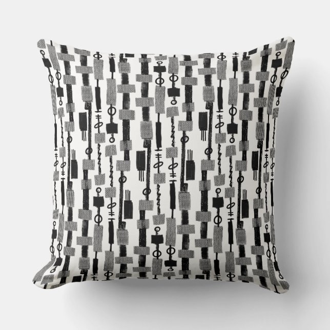 Abstract Stripe - Black on White Cushion (Front)