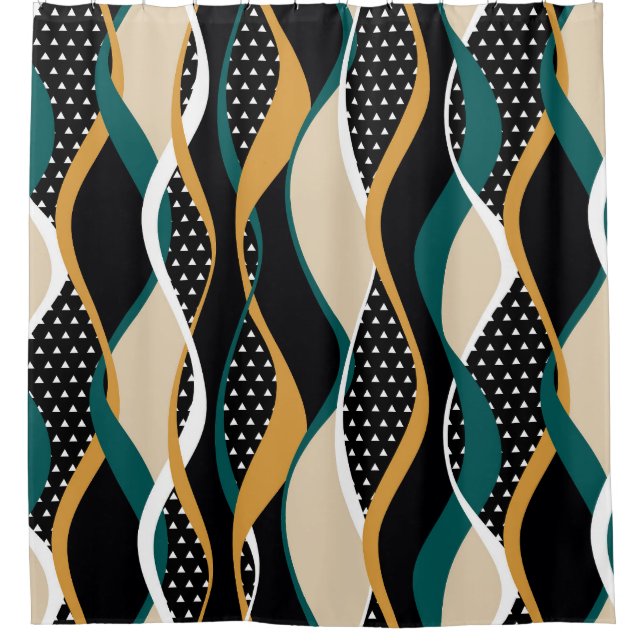 Abstract striped, colourful wavy pattern. shower curtain (Front)
