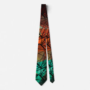 Abstract striped lined bright fun orange green tie