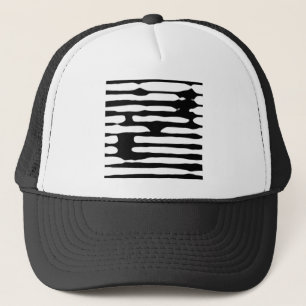 Abstract striped monochrome dogecoin trucker hat
