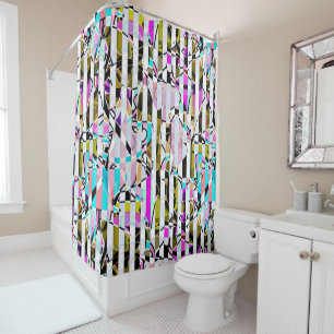 Abstract striped pattern stripes beige turquoise p shower curtain
