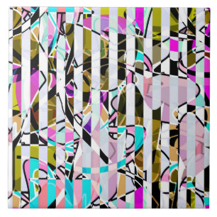 Abstract striped pattern stripes beige turquoise p tile