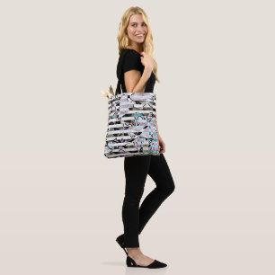 Abstract striped pattern stripes beige turquoise p tote bag