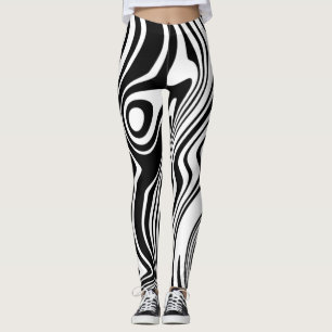 Abstract Striped Waves Black and White Leggings