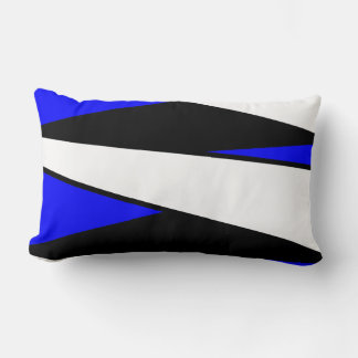 Abstract Stripes, Black and White on Blue Lumbar Cushion