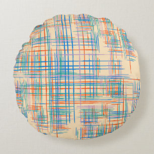 Abstract stripes, colourful ethnic grass mat. round cushion
