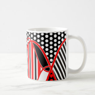 Abstract Stripes & Dots in black red white - mug