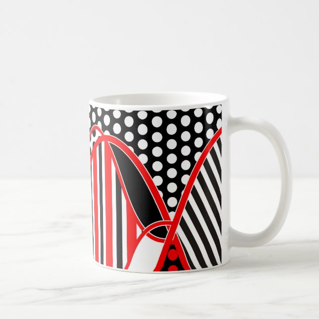 Abstract Stripes & Dots in black red white - mug (Right)