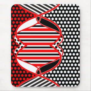 Abstract Stripes & Dots in black red white - pad Mouse Mat