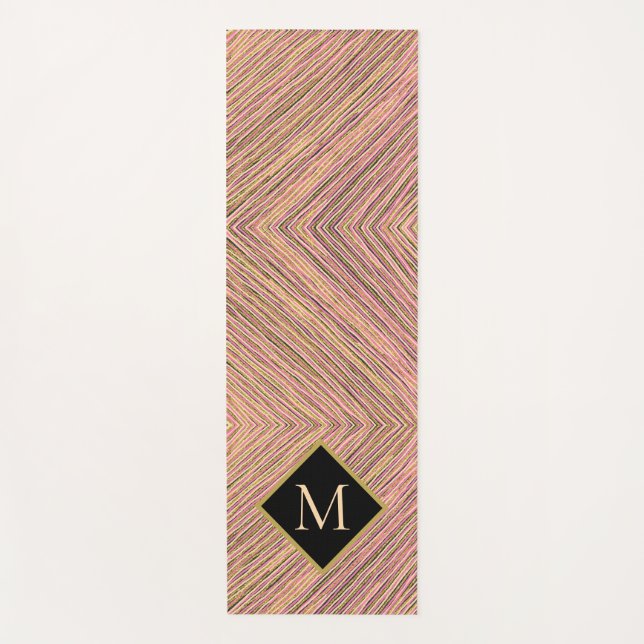Abstract Stripes Gold Glitter Monogram Yoga Mat (Front)
