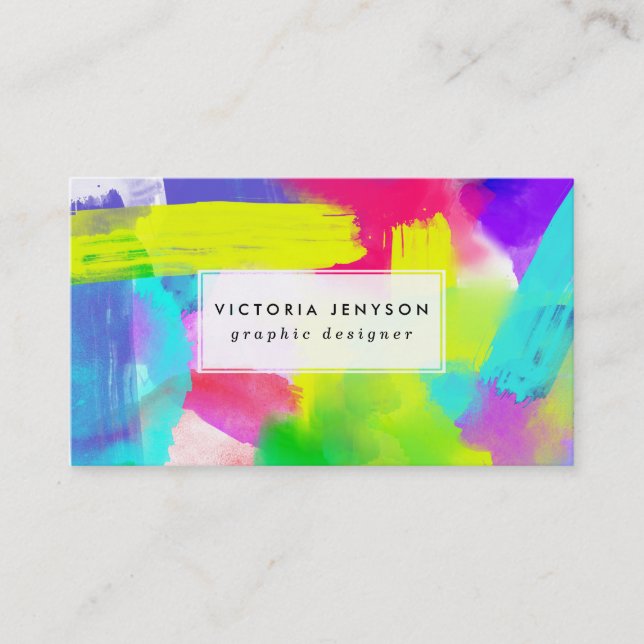 Abstract Stripes Neon Artistic Watercolor Pattern Business Card (Front)