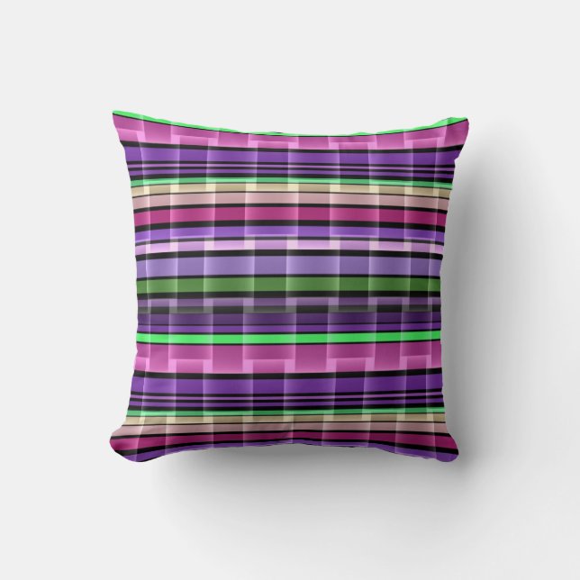 Abstract Stripes Pattern (Purple, Lime, Pink) Cushion (Front)