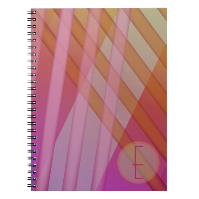 Abstract Stripes/Pink Magenta Orange/Monogram Notebook (Front)