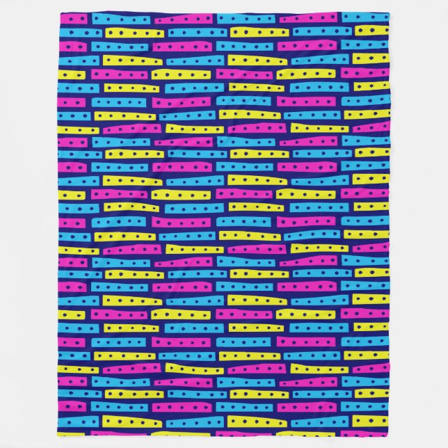 Abstract Strips Pattern - Colours 02 on Dark Blue Fleece Blanket (Front)