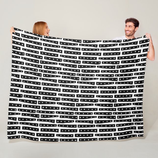 Abstract Strips Vertical  - Black on White Fleece Blanket (In Situ)