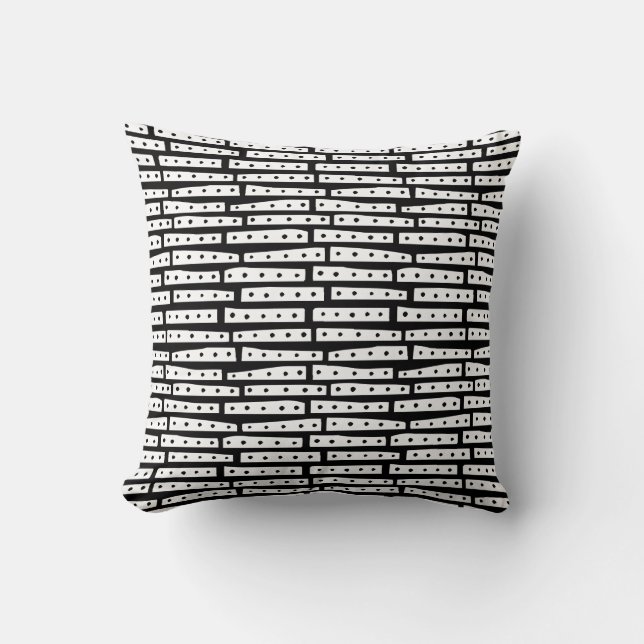 Abstract Strips - White on Black Cushion (Front)