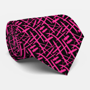 Abstract Strokes 020524 - Hot Pink and Black Tie