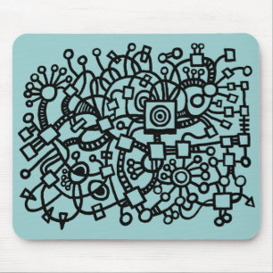 Abstract Structure - Black on Lt Blue Green Mouse Mat