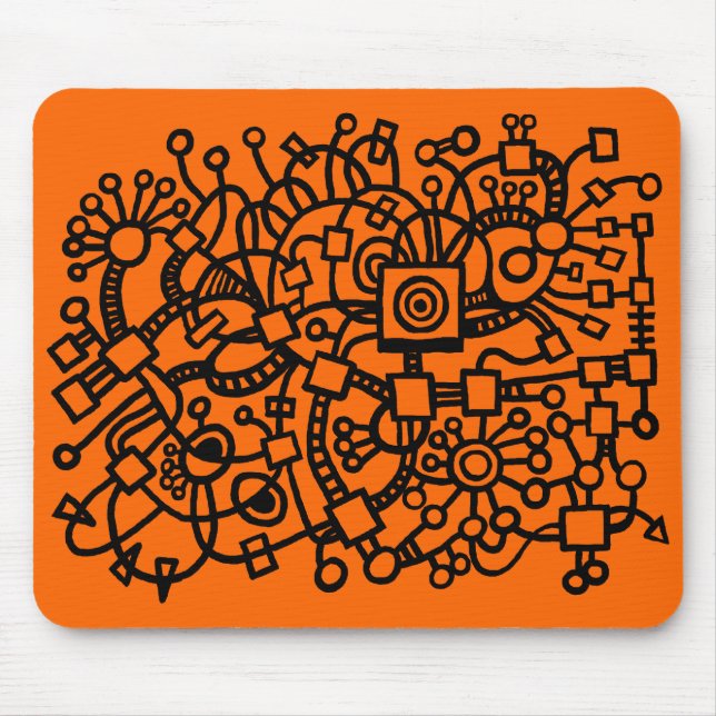 Abstract Structure - Black on Orange Mouse Mat (Front)